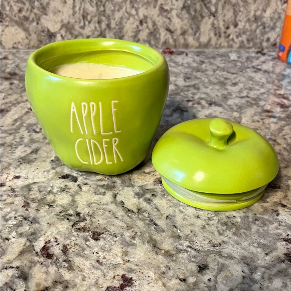 Rae Dunn Apple Cider Scented Green Ceramic Candle Jar with Lid